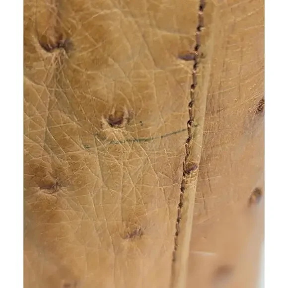 Scuola Del Cuoio Ostrich Leather Caramel Brown Flap Handbag Purse Firenze Italy - Picture 15 of 16